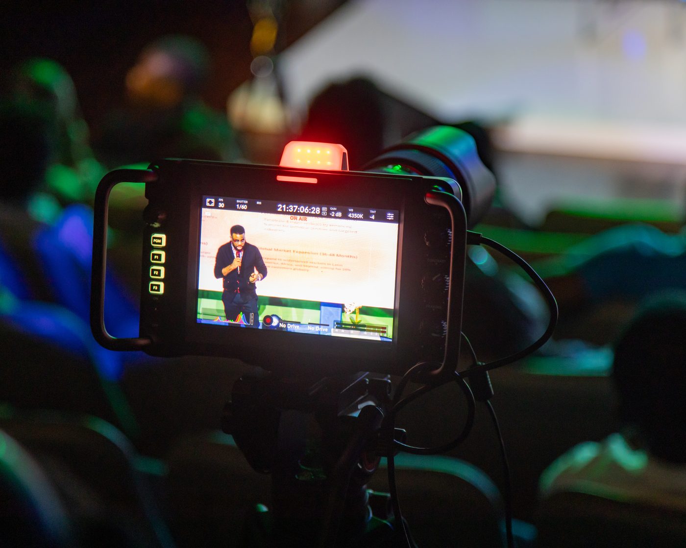 Camera monitor showing the live stage feed