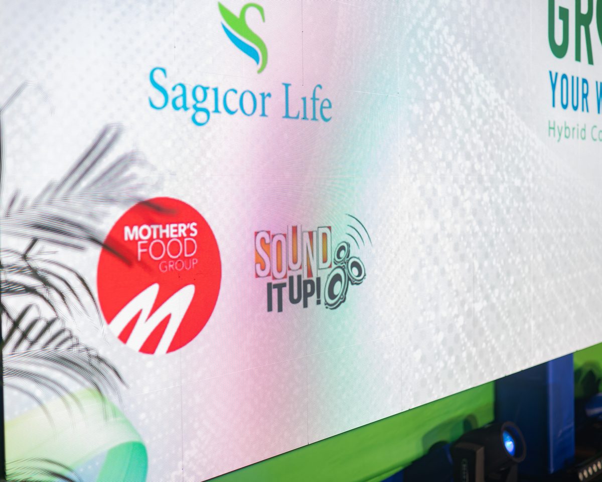 Sound It Up logo on the LED wall as a conference sponsor