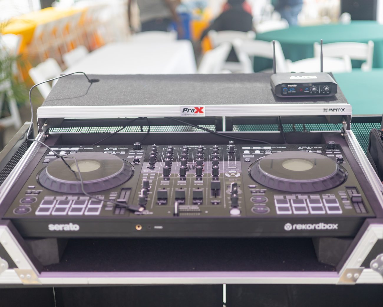 DJ controller set up in a flight case