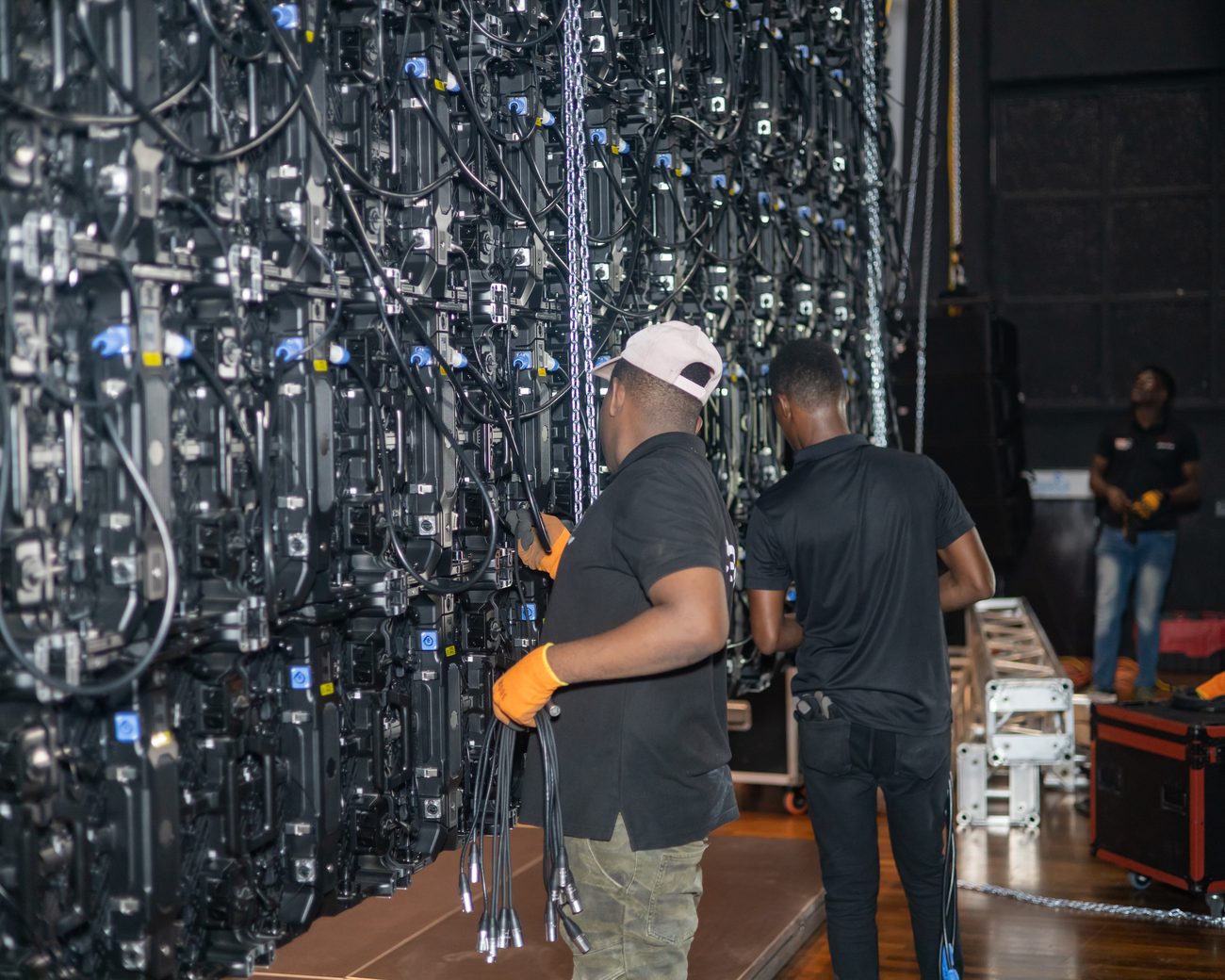 LED wall panels being assembled